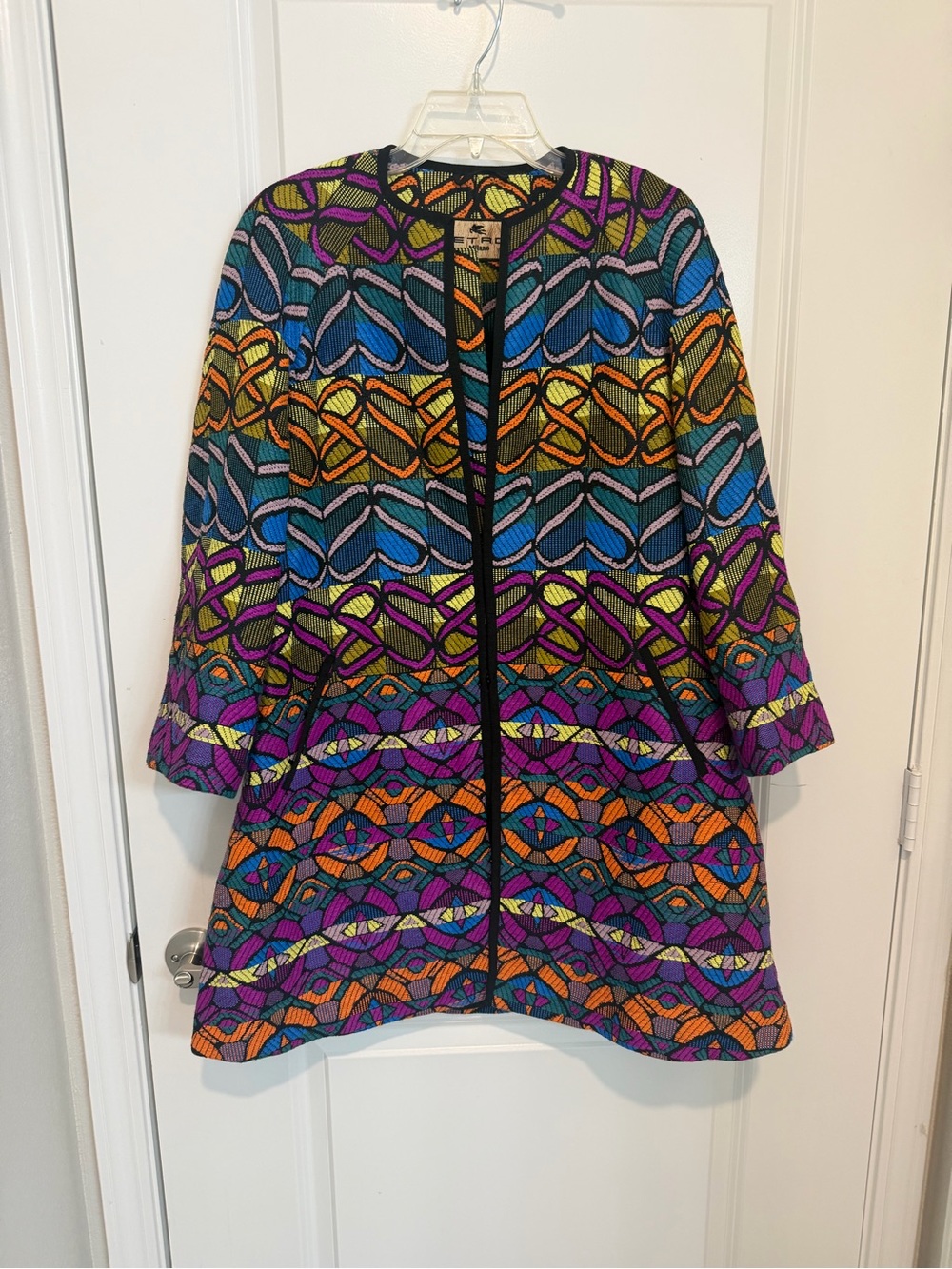 ETRO Milano Multicolor Jewel Tone Jacquard Tapestry Coat Jacket Geometric Boho S